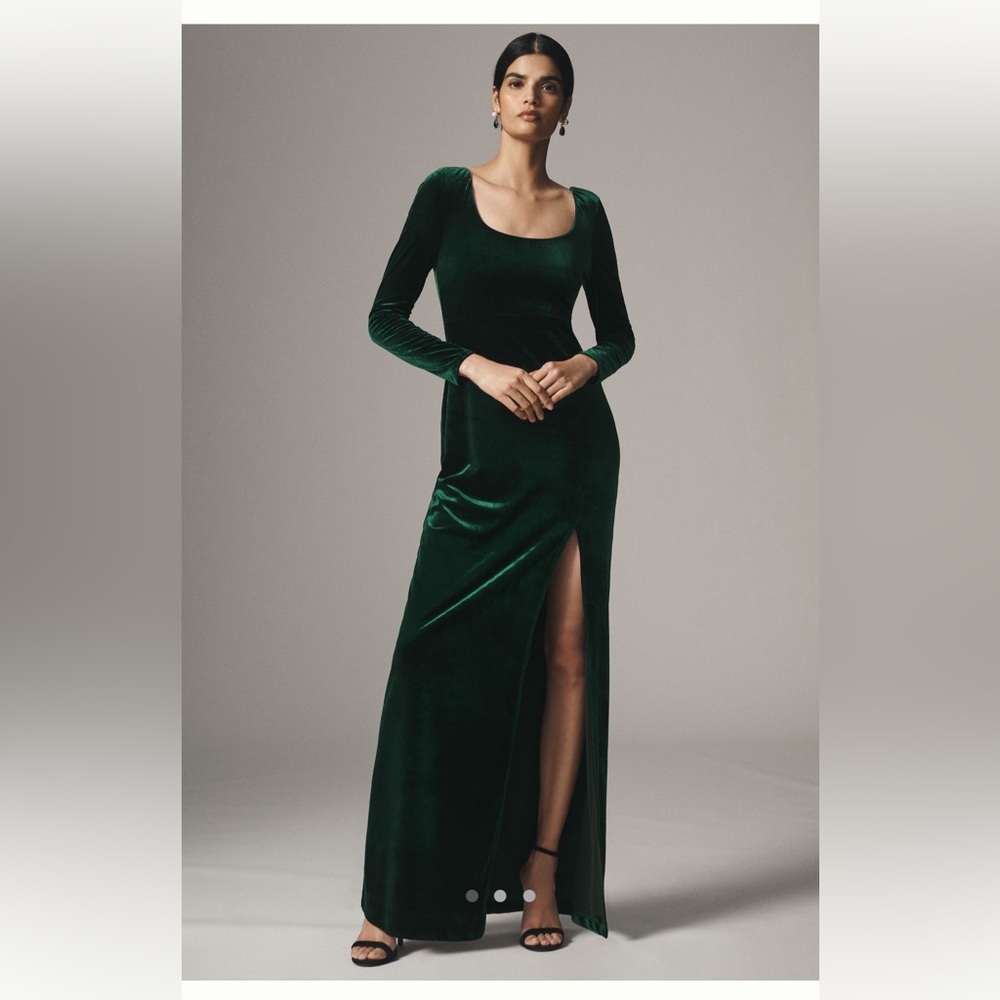 BHLDN Bella long sleeve scoop-neck stretch velvet dress